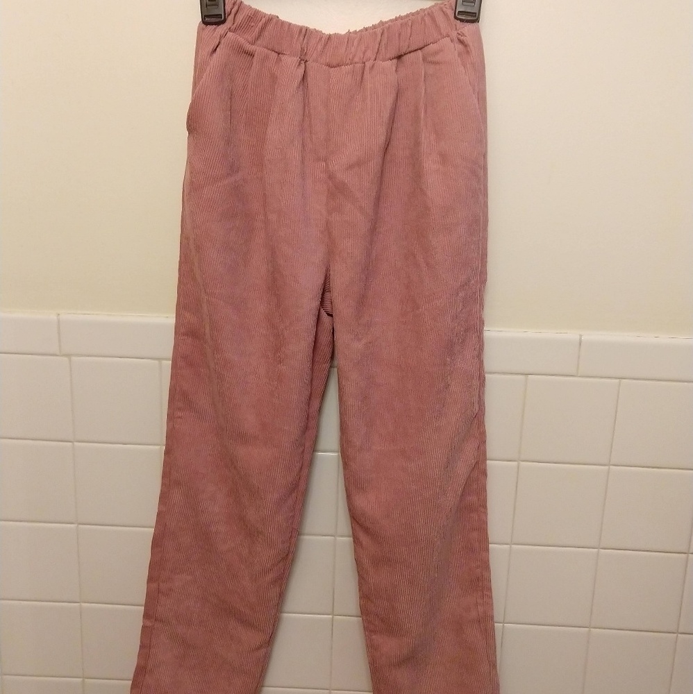 pink corduorey cropped pants shein xs